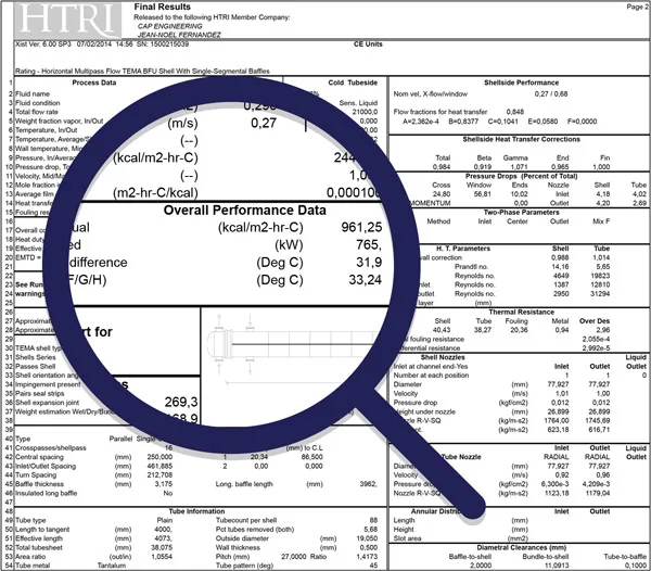 Extrait d’un rapport de calcul HTRI (cliquez pour l’ouvrir en PDF)