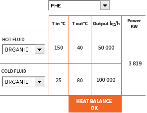 Result of heat exchangers calculations